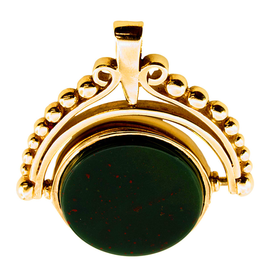 9ct gold Bloodstone/ Carnelian Fob Pendant